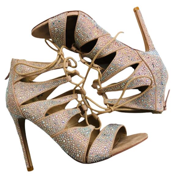 Steve Madden Radikel Rhinestones Gladiator High Heels Zip Lace Brown Size 6M - Picture 1 of 8